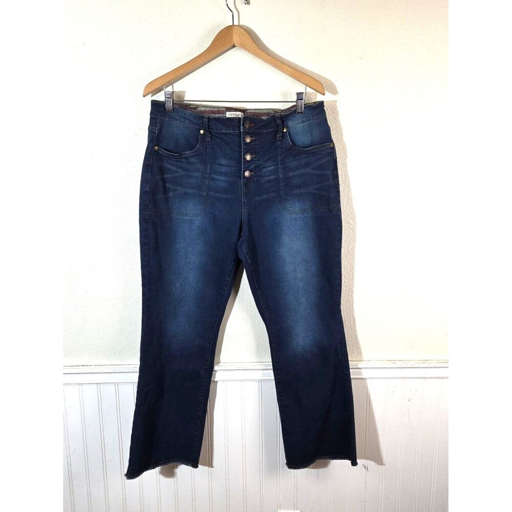 Frye & Co Jeans Womens 16 Dark Wash Button Fly Bootcut Stretch Denim Raw Hem
